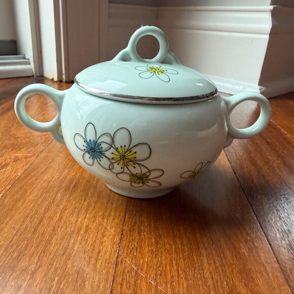 Vintage MCM China Nobility Permaware Atomic Daisies Floral Mist Cream & Sugar - Picture 3 of 11